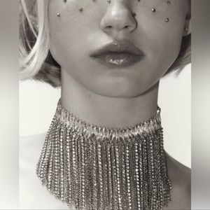 Rhinestone waterfall choker necklace